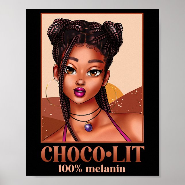 Póster 100% Melanin Chica mujer negra mes de historia Jun (Frente)