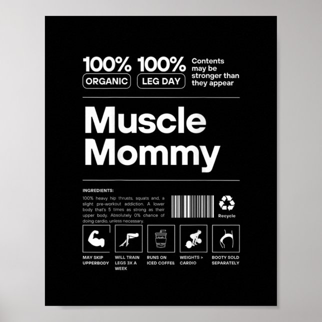 Póster 100% Muscle Mommy - Bodybuilding Gym Fit - Design  (Frente)