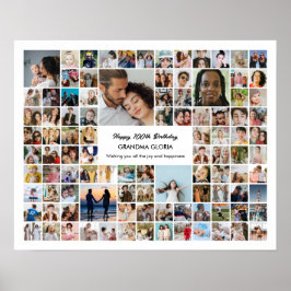 Póster 100 Photo Collage Custom Pictures 100th Birthday