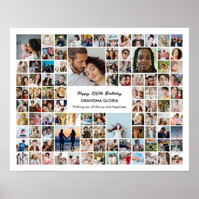 Póster 100 Photo Collage Custom Pictures 100th Birthday (Frente)