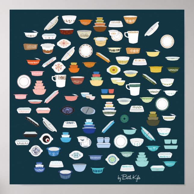 Póster 100 piezas de Pyrex - azul-verde (Frente)