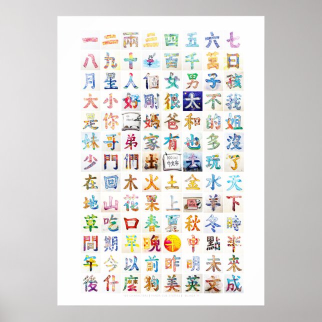 Póster 100 pinturas de caracteres chinos (Frente)