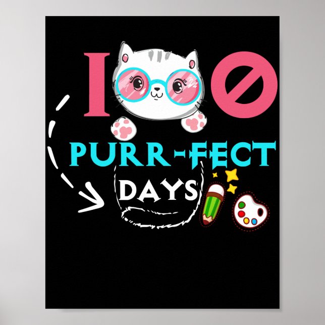 Póster 100 PurrFect Days Cute Cat Student School (Frente)