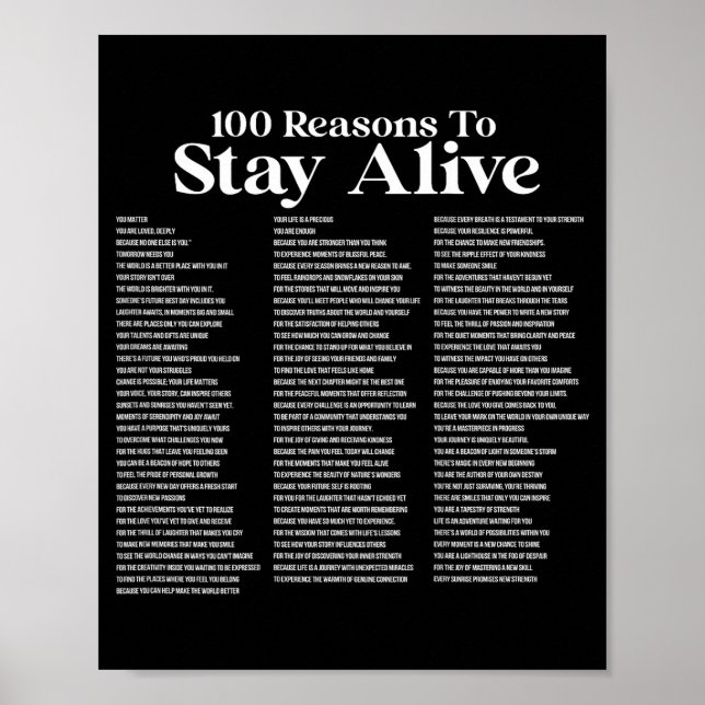 Póster 100 Reasons To Stay Alive Suicide Prevention 988 S (Frente)