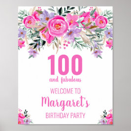 Póster 100 y fabulosa fiesta de cumpleaños elegante rosa