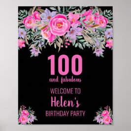 Póster 100 y fabulosa fiesta de cumpleaños negra