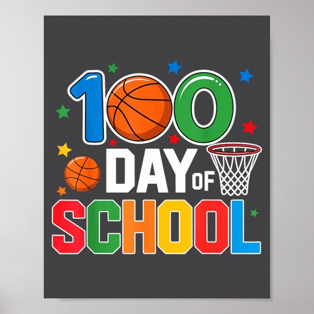Póster 100th Day Of School Basketball - Kids 100 Days Of  (Frente)