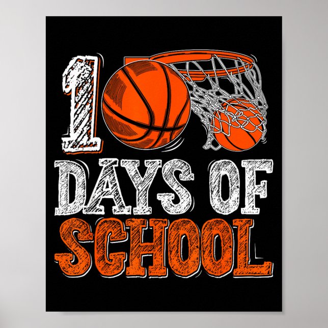 Póster 100th Day Of School Basketball Kids 100 Days Of Sc (Frente)