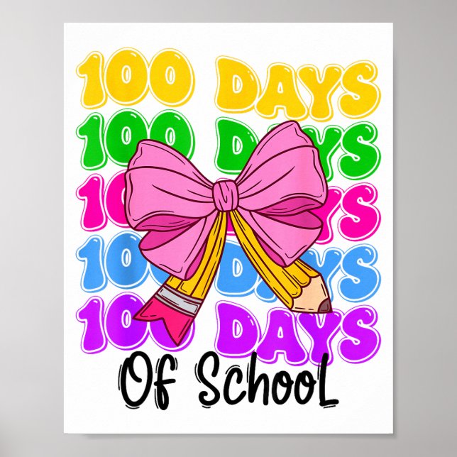 Póster 100th Day Of School Girls Coquette Bow Teachers Ki (Frente)