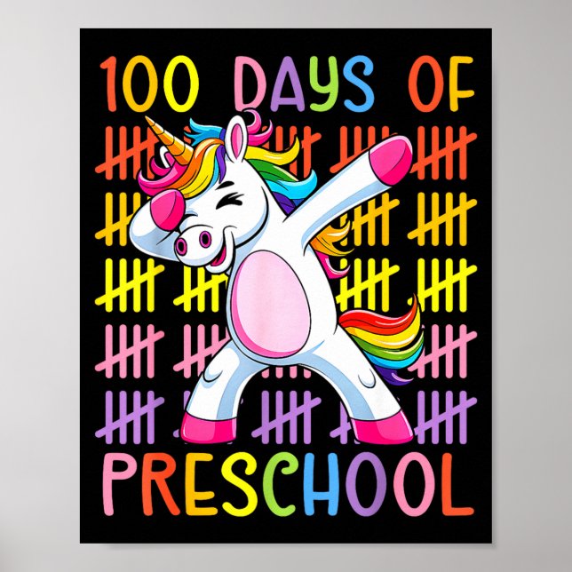 Póster 100th Day Of School Of Preschool Unicorn 100 Days  (Frente)