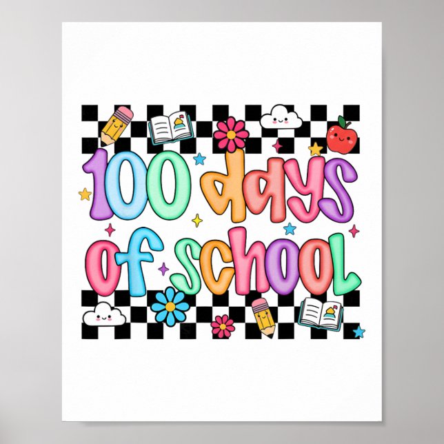 Póster 100th Day Of School Teacher Kid Funny 100 Days Coq (Frente)