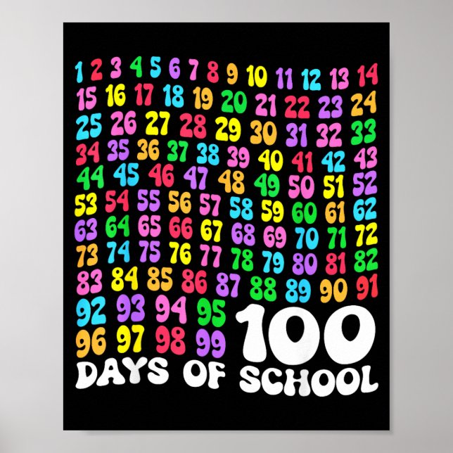 Póster 100th Day Of School Teacher Kids 100 Days Math Num (Frente)