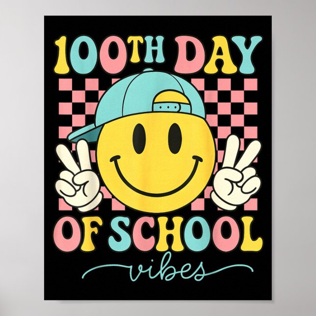 Póster 100th Day Of School Vibes 100 Days Teacher Boy Gir (Frente)