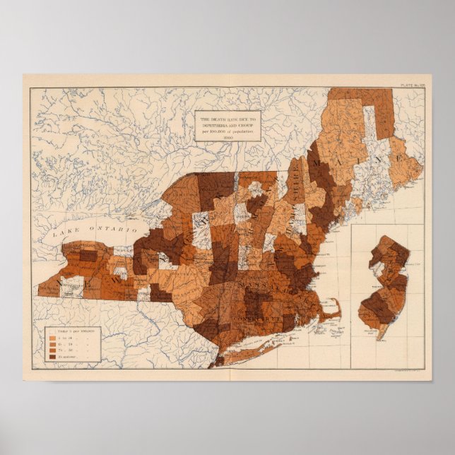 Póster 105 Diphtheria, croup NY, NJ, New England (Frente)