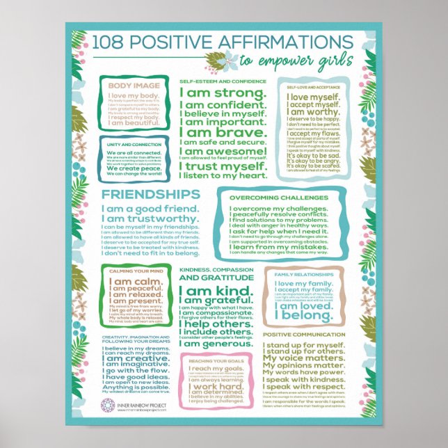 Póster 108 afirmaciones positivas para empoderar al Poste (Frente)