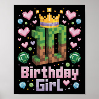 Póster 10.ª Chica de cumpleaños Camisa de juego Pixel Fie