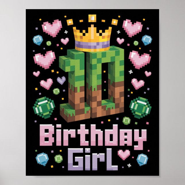 Póster 10.ª Chica de cumpleaños Camisa de juego Pixel Fie (Frente)