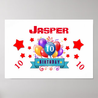 Póster 10.ª Fiesta de cumpleaños Globos coloridos V10FZ