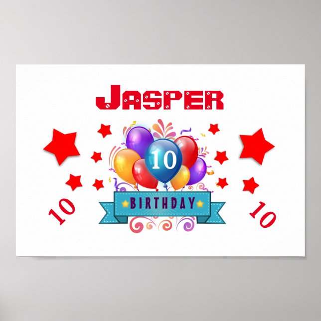 Póster 10.ª Fiesta de cumpleaños Globos coloridos V10FZ (Frente)