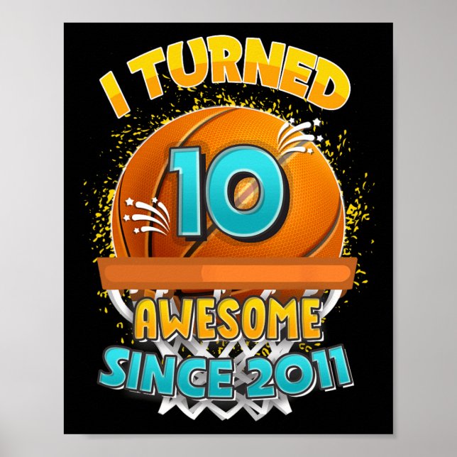 Póster 10.º Básquetbol de cumpleaños que cumplí 10 años (Frente)
