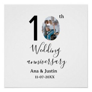 Póster 10.º boda de aniversario foto letra en negrita