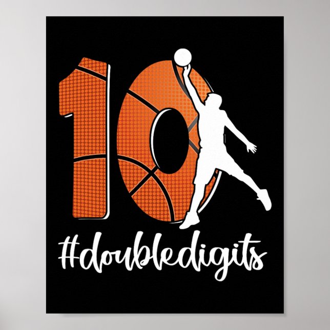 Póster 10.º Cumpleaños Dos Dígitos Diez Baloncesto Para M (Frente)
