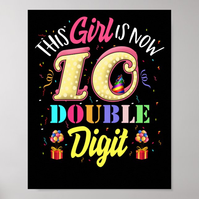 Póster 10.º Cumpleaños Este Chica Ahora Tiene 10 Dígitos  (Frente)