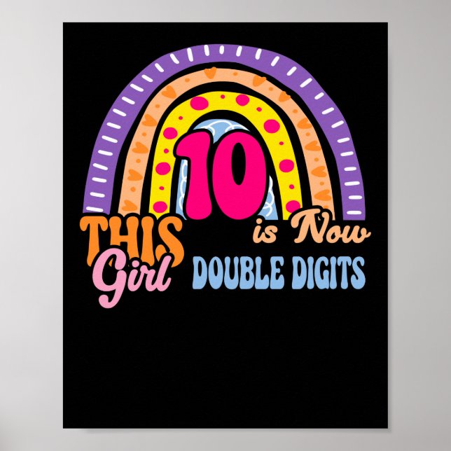 Póster 10.º Cumpleaños Este Chica Ahora Tiene 10 Dígitos  (Frente)