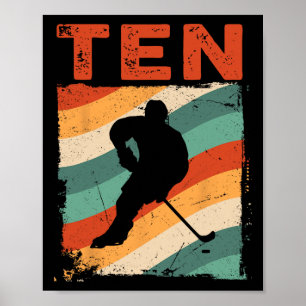 Póster 10.º cumpleaños hockey sobre hielo retro niño de 1