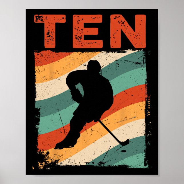 Póster 10.º cumpleaños hockey sobre hielo retro niño de 1 (Frente)