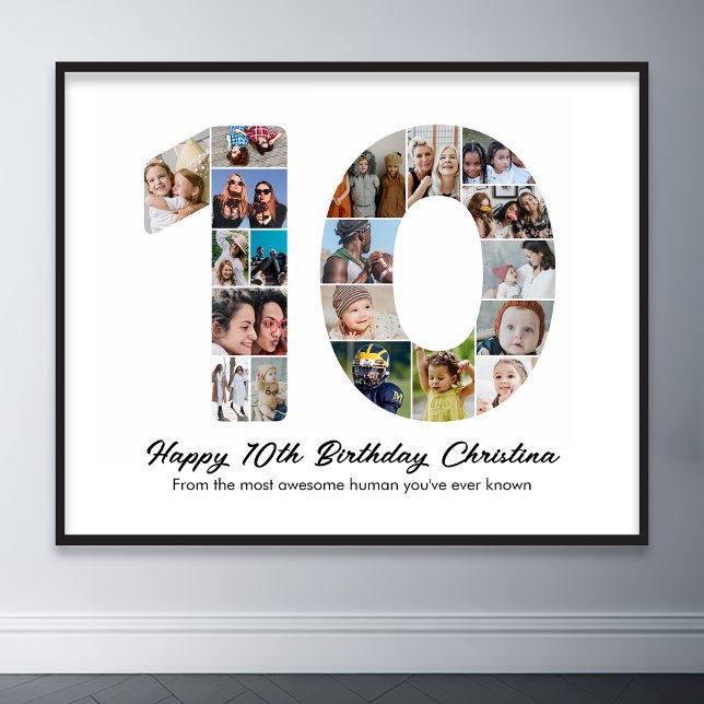 Póster 10.º cumpleaños número 10 Collage de fotos (10th birthday number 10 photo collage poster wall art)