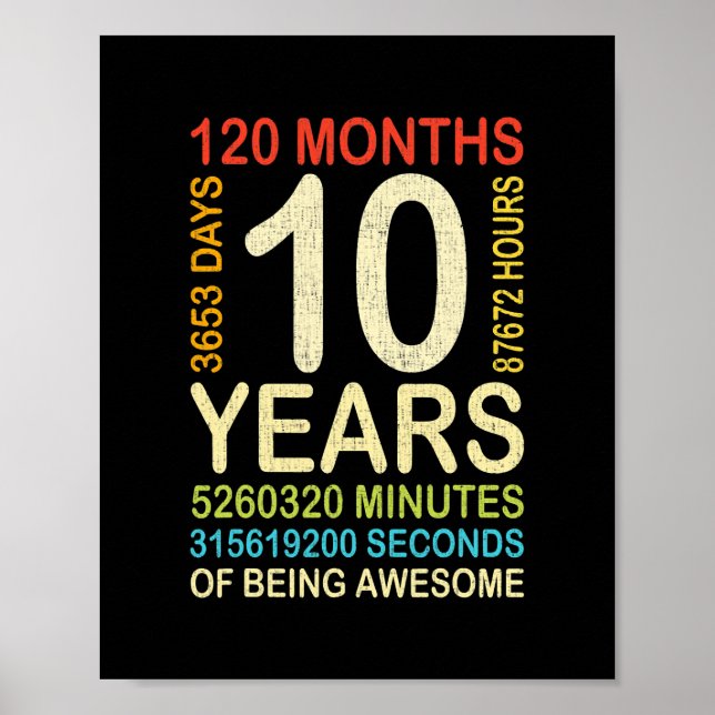 Póster 10.º cumpleaños Retro de cosecha de 10 años 120 (Frente)