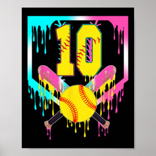 Póster 10.º Cumpleaños Softll Home Plate Drip Helado 10 A