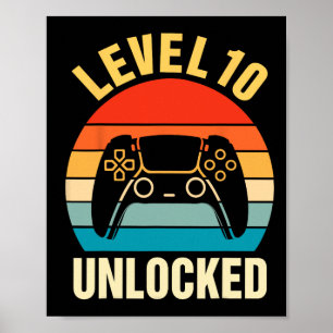 Póster 10.º Nacimiento Niño Nivel 10 Video Gamer desbloqu