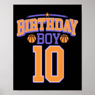 Póster 10.º niño de cumpleaños básquetbol de más de 10 añ