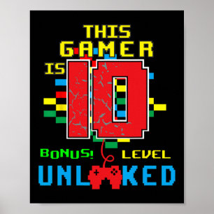Póster 10.º Videojuego de Camisas de Cumpleaños Desbloque