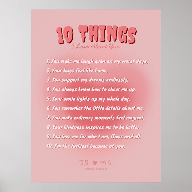 Póster 10 cosas que amo de ti - personalizadas (Frente)