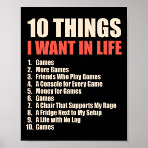 Póster 10 cosas que quiero en juegos de vida Diseño de Gu