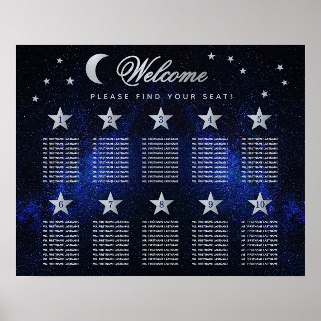 Póster 10 Estrellas de Mesa Cielo Celestial Gráfico de As (Frente)