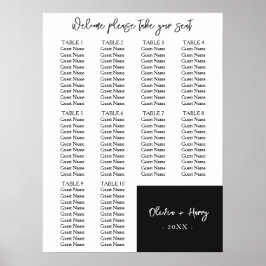 Póster 10 Mesa | Gráfico de Asientos de Boda Elegante Mod