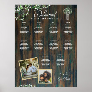 Póster 10 Mesa Madera Rústica Gypsophila Fotografía de la