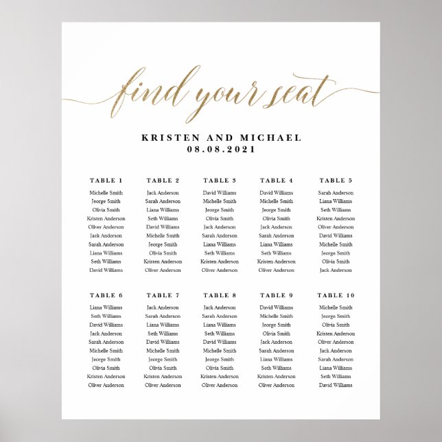 Póster 10 Mesas 100 Personas Encuentran Su Asiento (Frente)