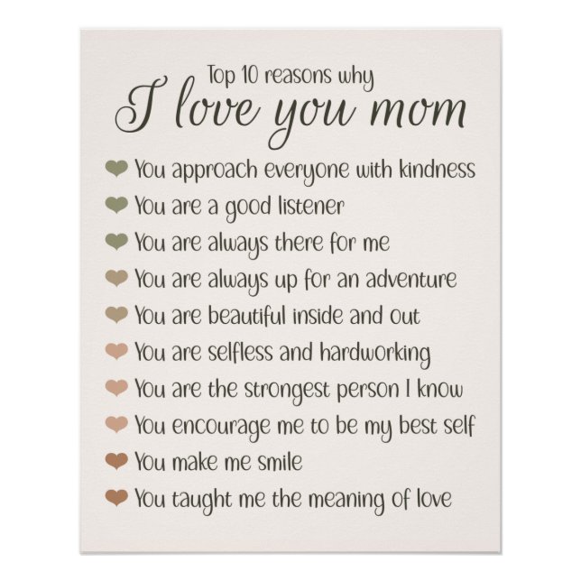 Póster 10 razones por las que te amo regalo del Día de la (Anverso)