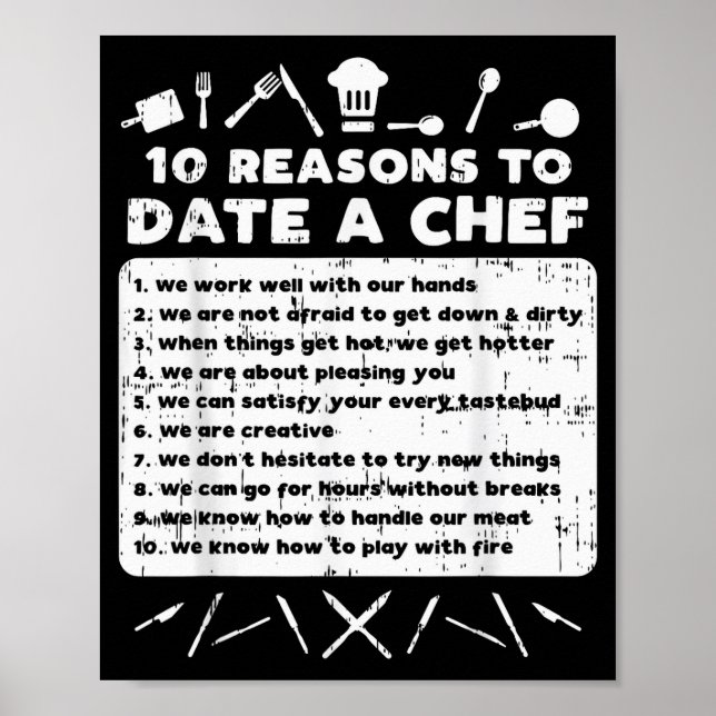Póster 10 Reasons To Date A Chef Funny Dating Cook Men Wo (Frente)