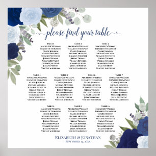 Póster 10 Rosas azules de mesa Elegante asiento de matrim