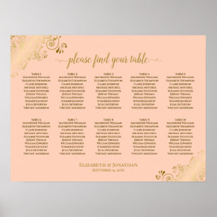 Póster 10 Tabla Boda de asientos Tabla de Coral Peach & G