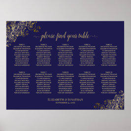 Póster 10 Tabla de asientos Boda de mesa Lazo de oro azul