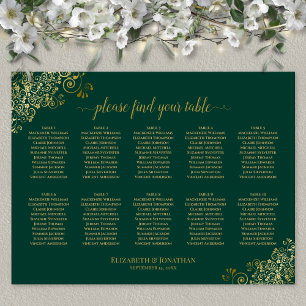 Póster 10 Tabla de asientos Boda de mesa oro verde esmera