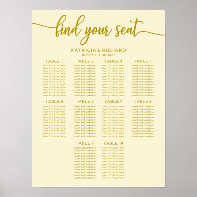 Póster 10 Tabla de asientos Boda de tabla caligrafía de m (Frente)