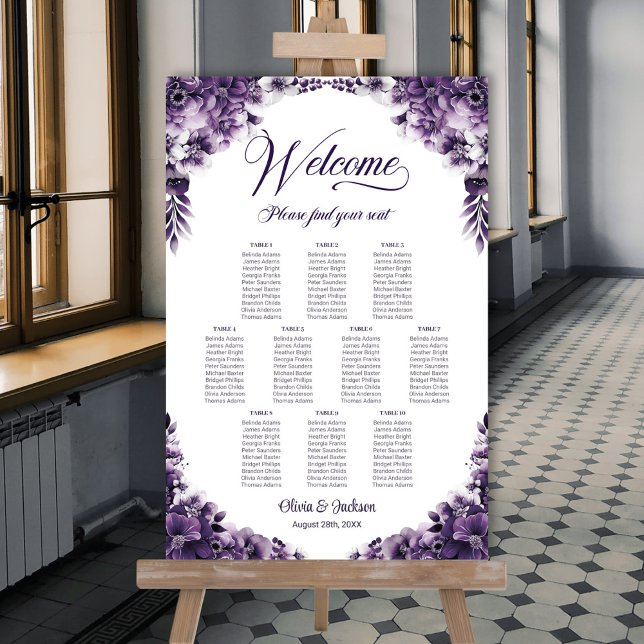 Póster 10 Tabla De Asientos De Bodas Florales Púrpura (Subido por el creador)
